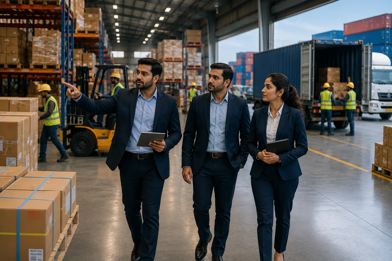 Skyport leadership overlooking port and warehouse operations